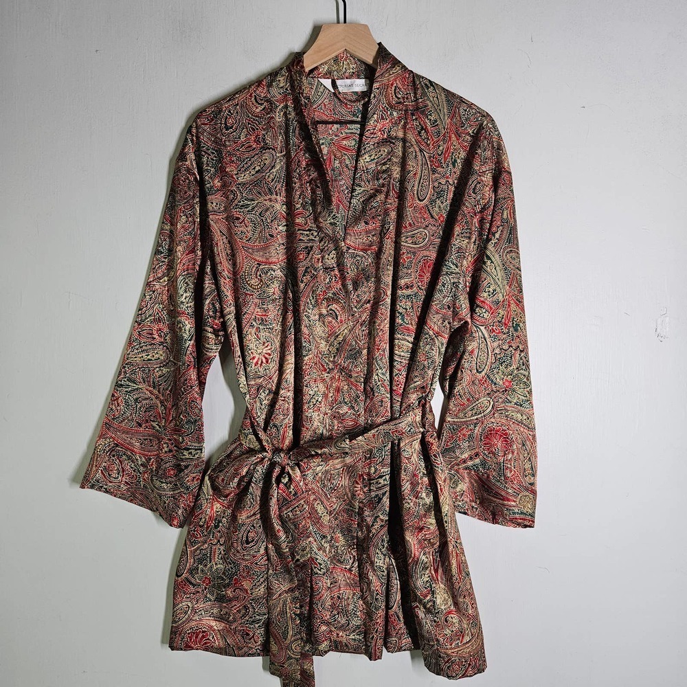 Vintage 90s Victoria's Secret 2pc Sleepshirt Kimono Robe XS OS Paisley Satin Set
